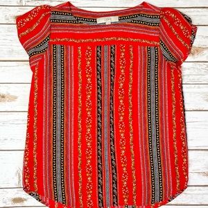 Loft Red Black Floral Flutter Sleeve Top Size XS